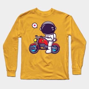 Cute Astronaut Riding Motorcycle Cartoon Long Sleeve T-Shirt